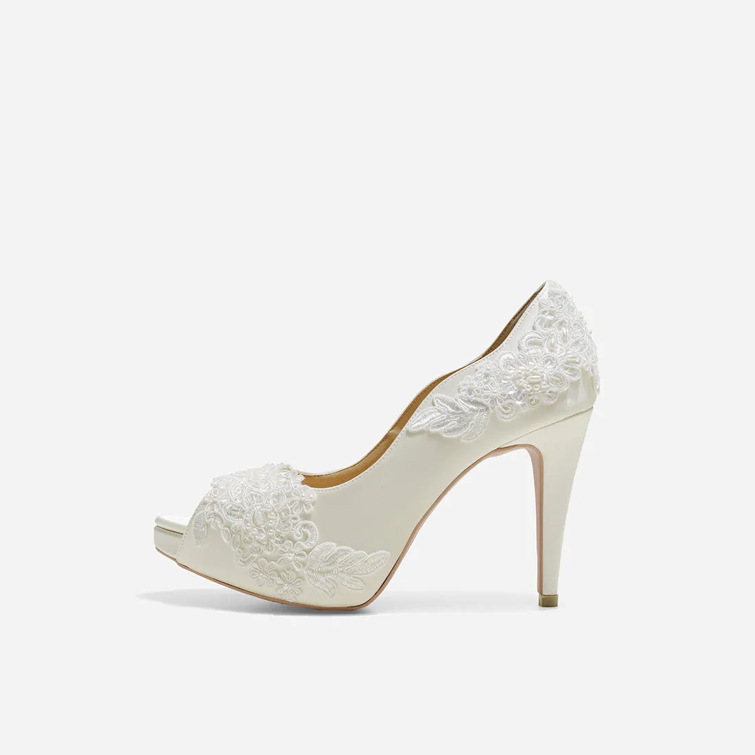 Rose Pearl White Miss Ace V2.1 White Lace Wedding Pumps