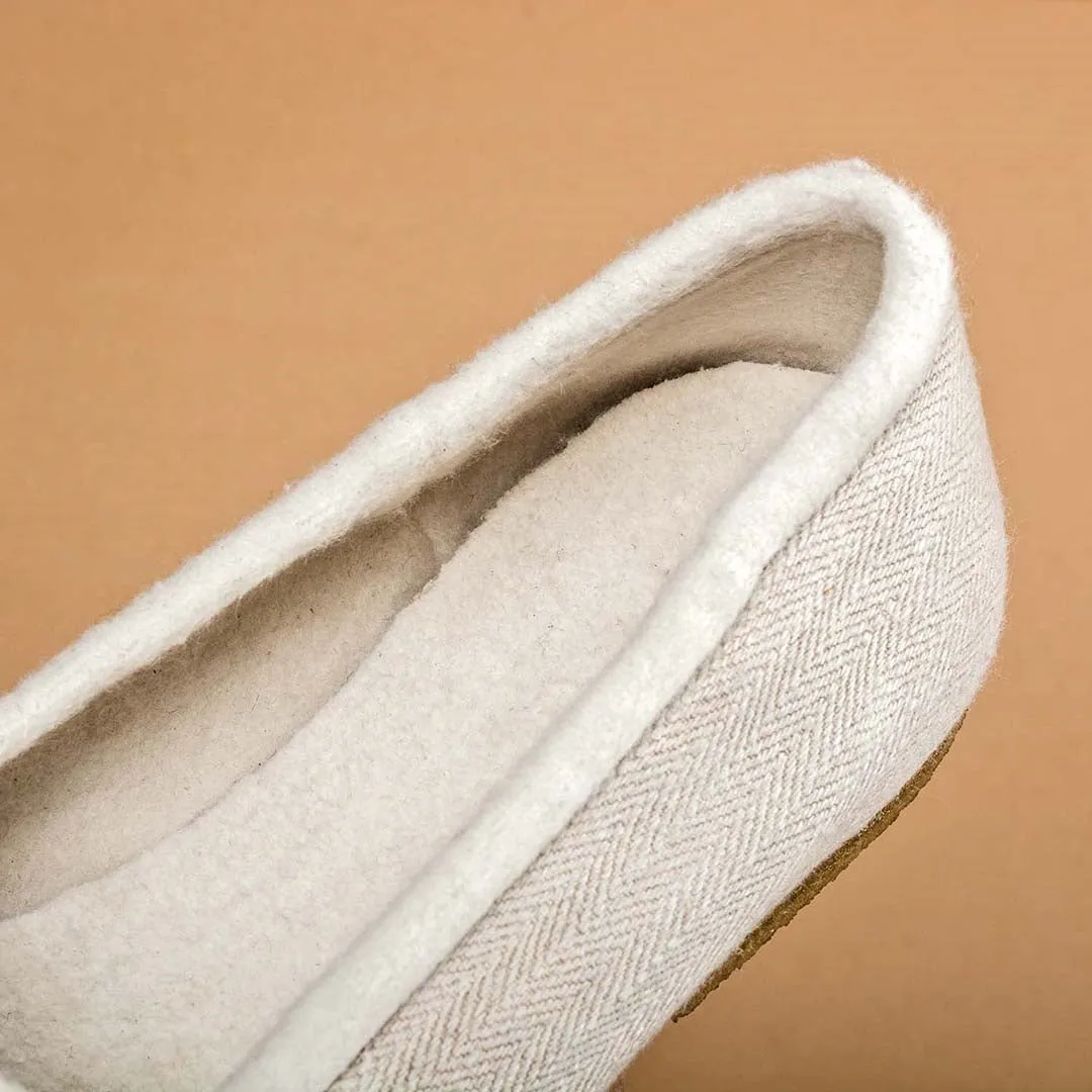 SNOW WHITE Handmade Hemp Ballet Flats (Lined with 100% Organic Cotton Fleece)