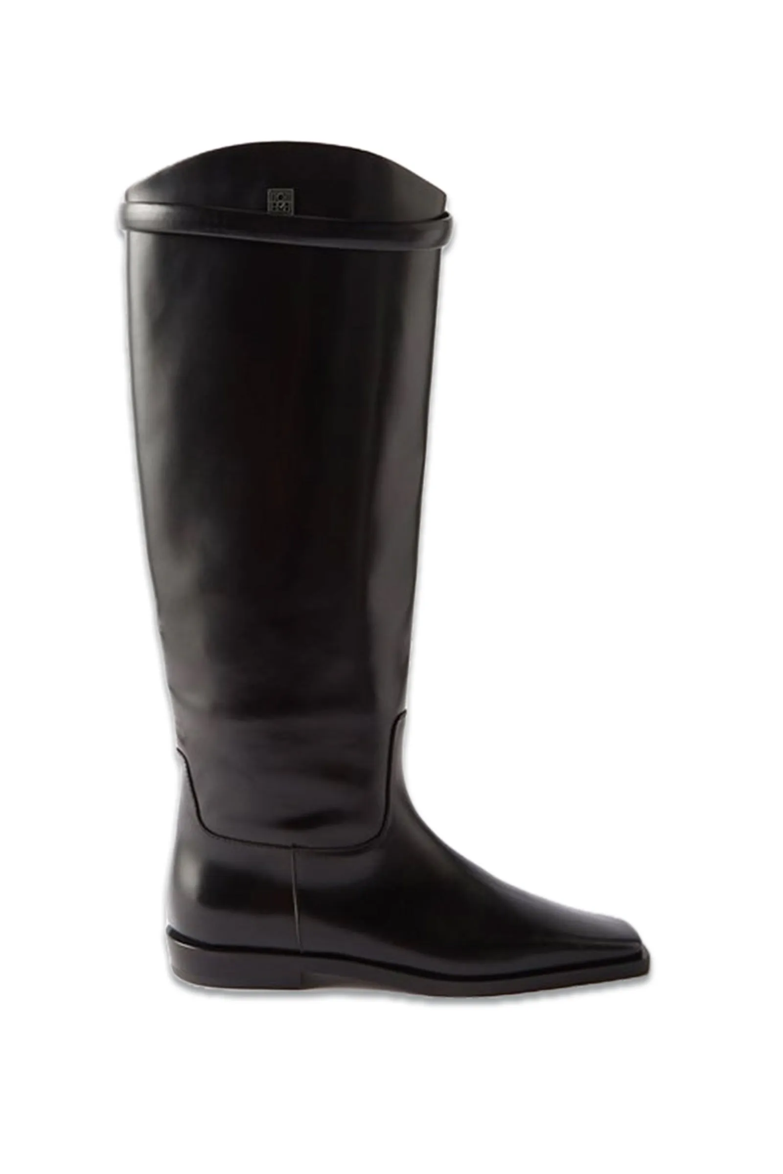 Square-toe leather knee-high boots