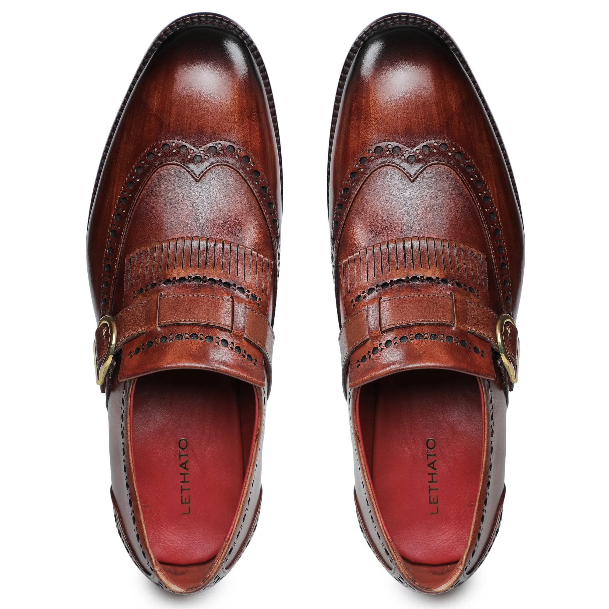 Wingtip Brogue Kiltie Monk Strap- Brown