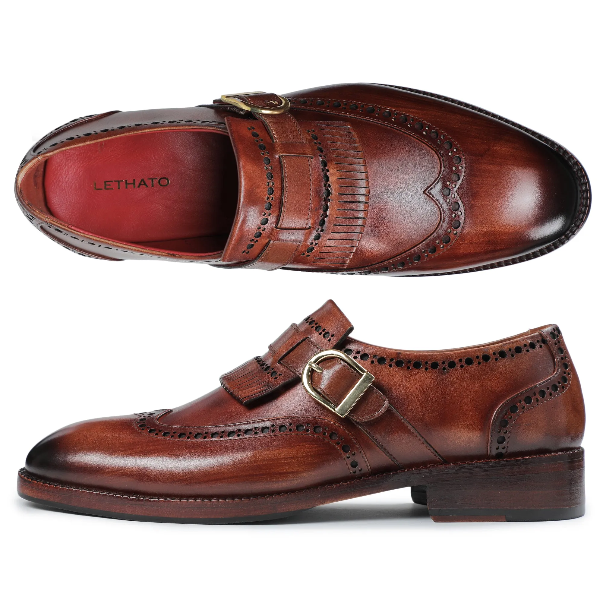 Wingtip Brogue Kiltie Monk Strap- Brown