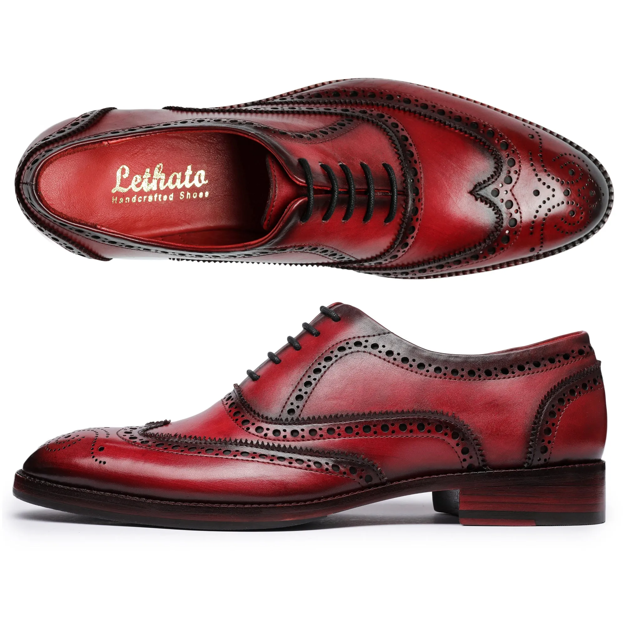 Wingtip Brogue Oxford- Wine Red