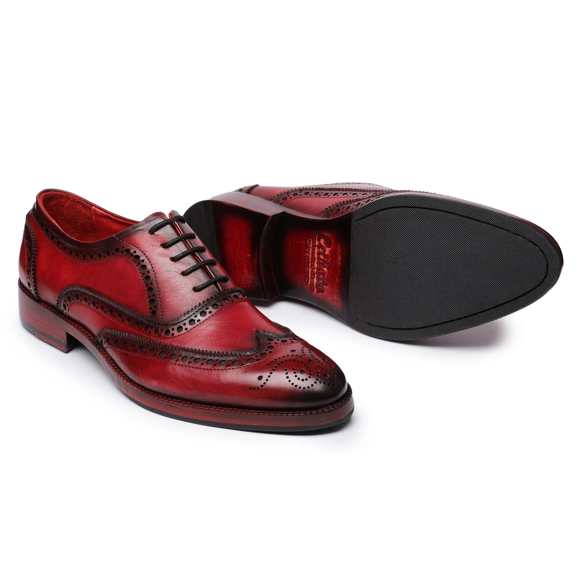 Wingtip Brogue Oxford- Wine Red