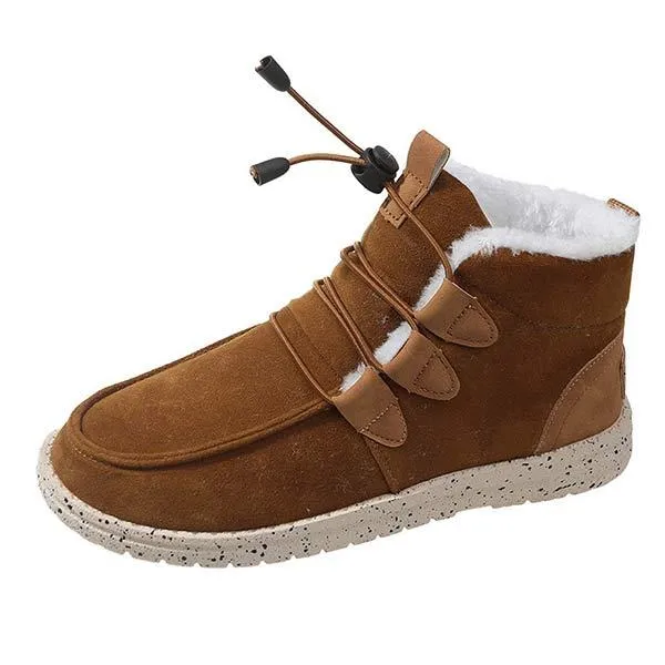 Women's Casual High-Top Round Toe Laced Plush Lined Leisure Shoes 35146333C