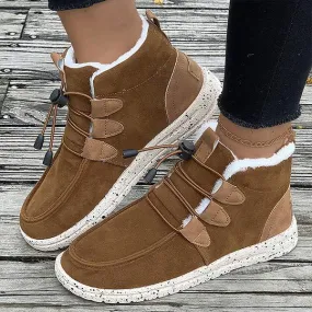 Women's Casual High-Top Round Toe Laced Plush Lined Leisure Shoes 35146333C