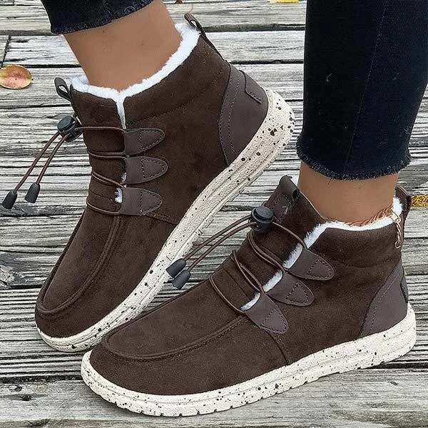 Women's Casual High-Top Round Toe Laced Plush Lined Leisure Shoes 35146333C